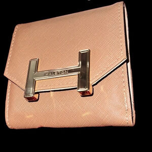 Halston Tan H Embossed Faux Leather Trifold  Wallet